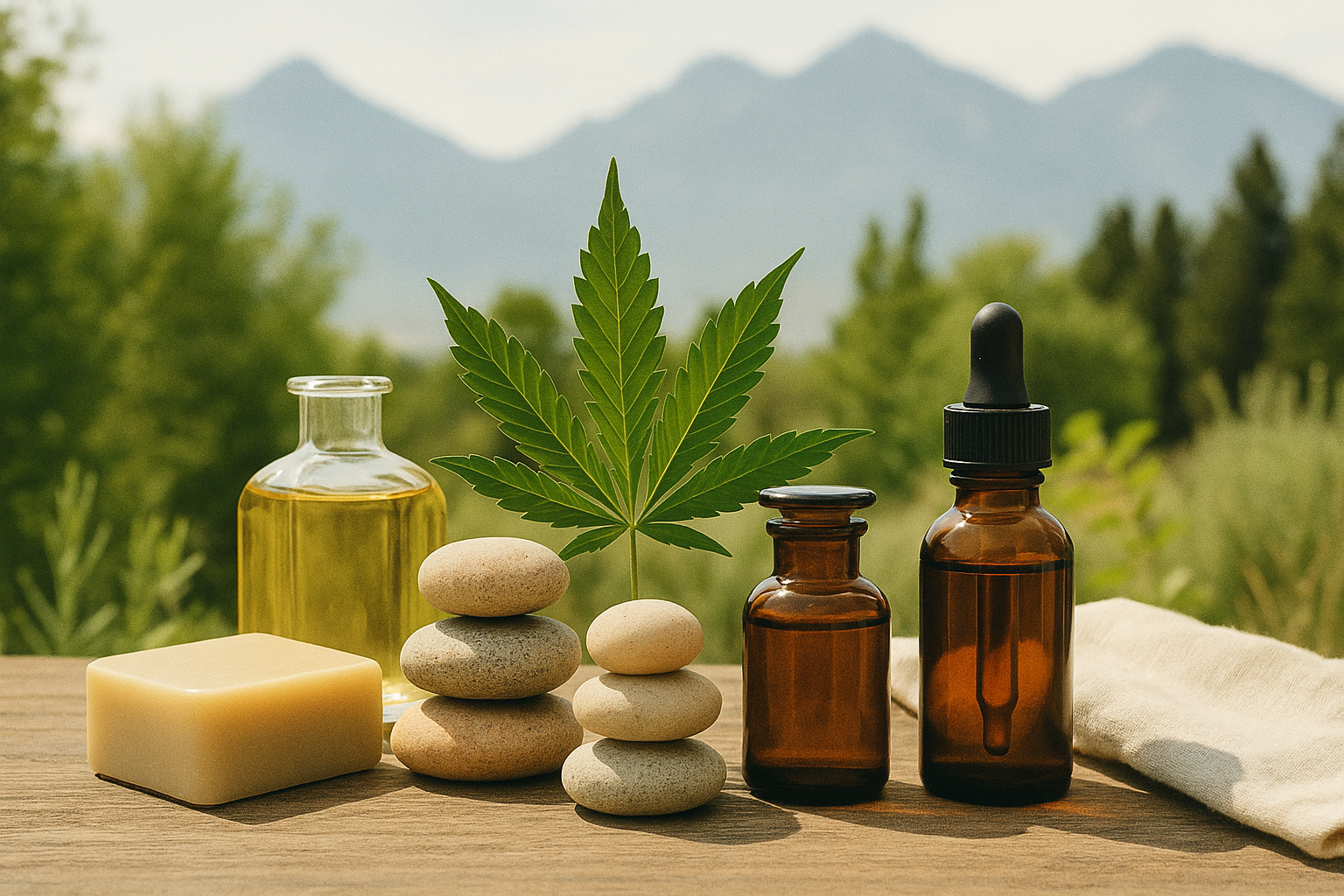 Plant-based CBD wellness essentials set against Utah’s natural landscape, reflecting routines centered on calm, clarity, and recovery.
